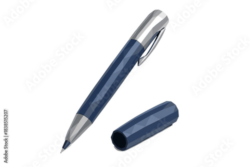 Elegant blue ballpoint pen with removable cap on white background