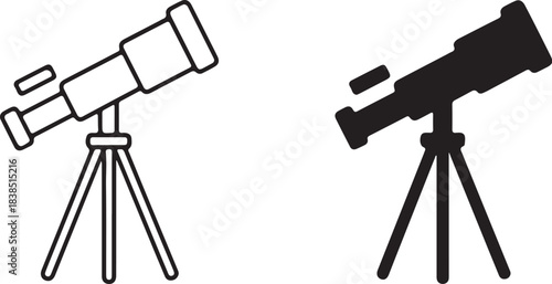 Outline and Silhouette Telescope Icons on White Background astronomy symbol on transparent background