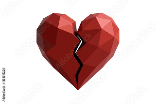 Geometric red broken heart symbolizing love and heartbreak