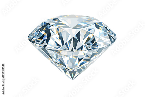 Brilliant cut diamond with detailed facets on white background