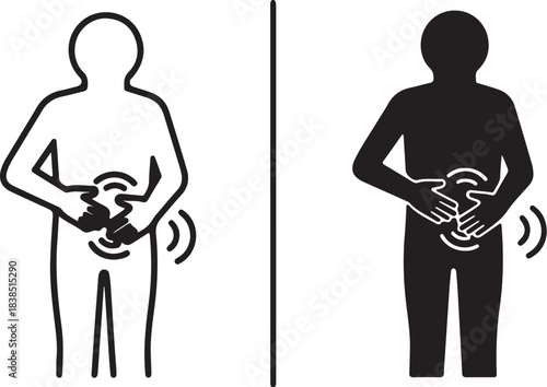 Person Holding Stomach With Pain Icon In Outline And Silhouette human body on transparent background
