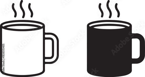 Steaming Coffee Mug Icon Outline and Solid Fill on White Background drink on transparent background