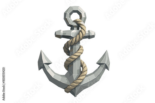 Geometric 3d anchor with rope design on white background