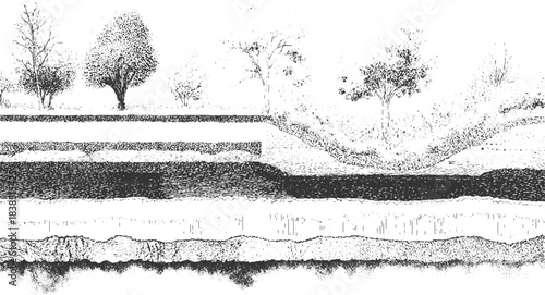 Black and white abstract pattern of layered geological strata and textured rock formations background. textured monochrome wave pattern with rough edges and grainy detail vector 