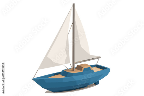 Blue polygonal sailboat on white background