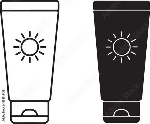 Sunscreen Tube Icon Outline and Silhouette on White Background sunblock lotion on transparent background