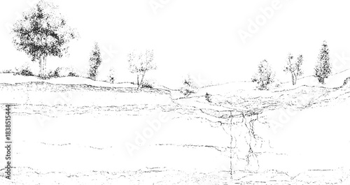 Detailed black and white illustration of folded geological strata and rock formations geology 