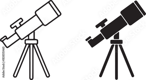 Telescopes on Tripods in Line Art and Silhouette Styles astronomy science on transparent background