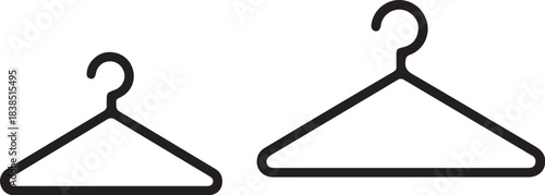Two Clothes Hangers One Small Outline One Large Solid Black Icon on White Background garment hanger clothing hanger on transparent background