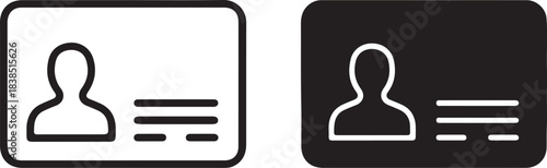 Two Id Card Icons One White One Black With Person Silhouette And Text Lines identification symbol on transparent background