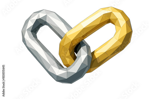 Geometric silver and gold chain links on white background
