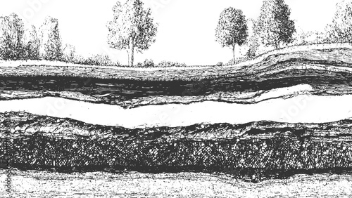 Black and white abstract pattern of layered geological strata and textured rock formations background. textured monochrome wave pattern with rough edges and grainy detail vector 