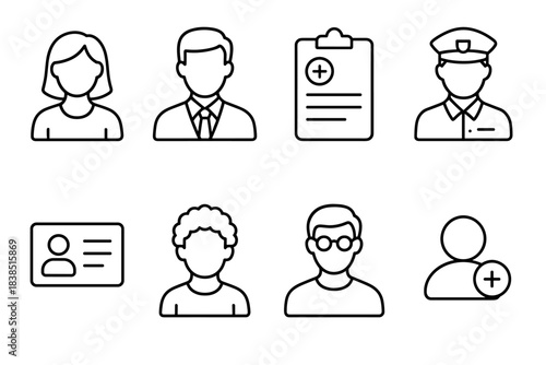 User profile icons: male and female avatars with id and healthcare symbols