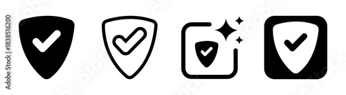 Data safety shield icon in black symbolizing virus guard, firewall protection and internet cybersecurity on a transparent PNG vector illustration