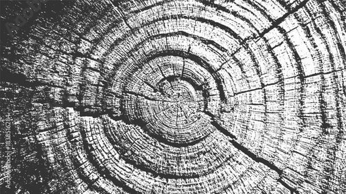 A close up black and white abstract pattern of wood grain texture with concentric rings
