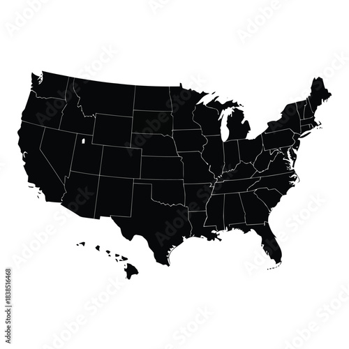 United states map outline with states labeled in silhouette