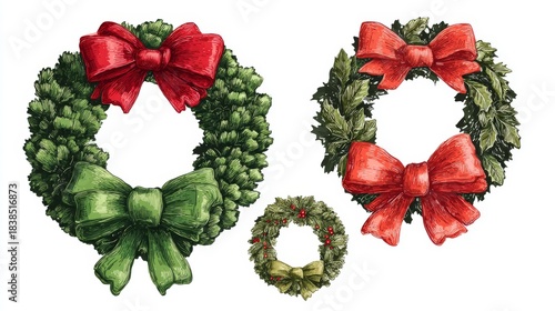 Christmas Wreath with Bows: Simple Design for Cards, Shops & More