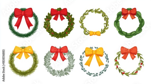 Christmas Wreath with Bows: Simple Design for Cards, Shops & More