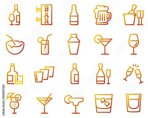 Simple Set of Alcohol Related Vector Line Icons