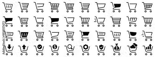 Shopping cart big icon set.Shopping cart icon design collection.Vector diferends black shopping cart icons set. Vector illustration in flat stile