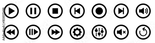 Play button. Video audio player. Play and pause. Music player icon set. Vector illustration