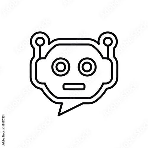 Simple line art robot head icon with speech bubble