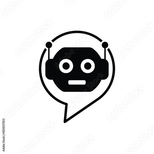 Black robot head icon inside a speech bubble