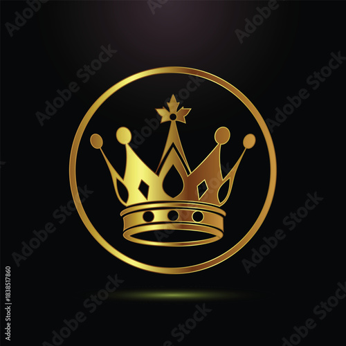 Golden crown emblem inside a circle on black background