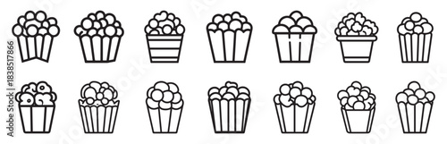 Popcorn Icon Set Vector Illustration for Movie, Cinema, and Snack Design
