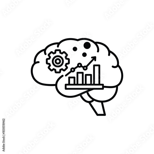 Brain with growth chart and gear icon representing learning and development