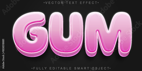 Bubble Gum Sweet Candy Bubble Gum Gummy  Vector Fully Editable Smart Object Text Effect