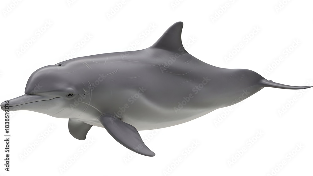 Obraz premium Graceful bottlenose dolphin swimming in ocean waters marine mammal portrait intelligent aquatic creature isolated on white background