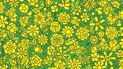 Vibrant yellow flowers and lush green leaves form a beautiful seamless floral pattern illustration perfect for spring designs and decorative backgrounds