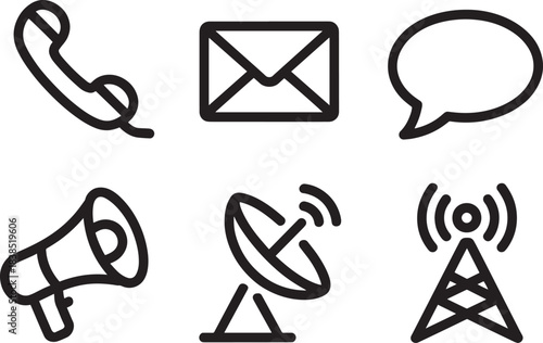 Set of communication and connection icons representing various contact methods and signals