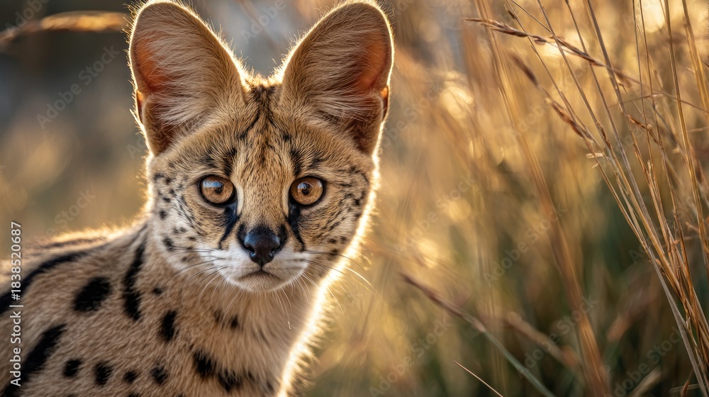 Obraz premium Serval cat portrait in natural habitat