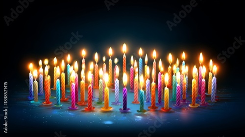 Birthday greeting with candles in a circle, vector image.