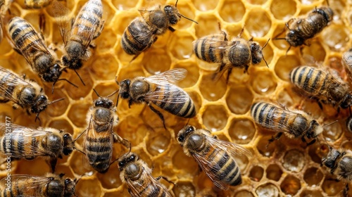 Honey bees on honeycomb with sealed baby bees