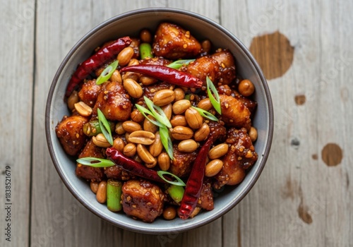 Fototapeta Naklejka Na Ścianę i Meble -  Delicious kung pao chicken with peanuts and dried chilies
