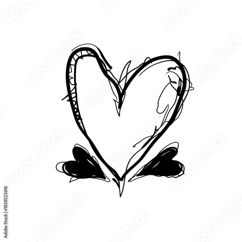 Creative heart shape drawing with bold lines and curves in a simple black and white style showing art and expression