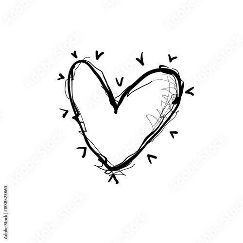 Simple heart drawing with lines and arrows surrounding it on plain background