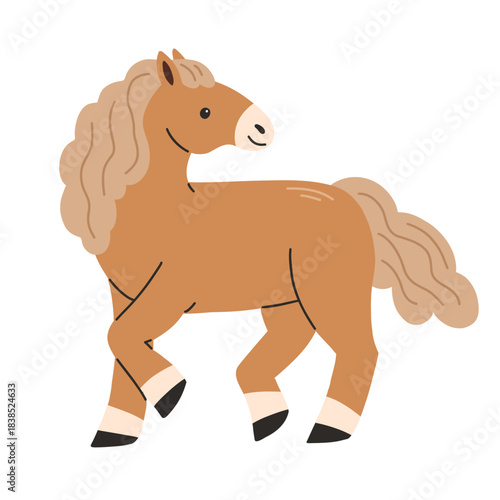 Brown horse in cartoon flat style isolated on a white background. Vector illustration.