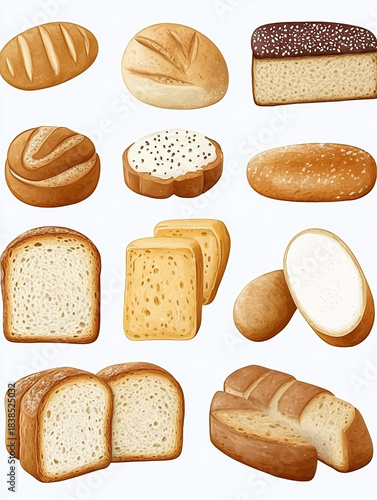 Bread set clip art no background pastry sweet salted watercolor isolated bakery cafe food desserts sweets chef cuisine french italian european american world best famous elements