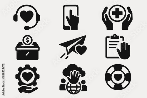 Charity, Support and Volunteer Services Icon Set