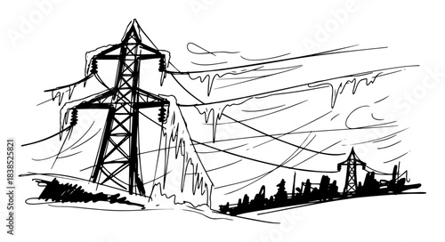 ice storm freezing power lines causing blackout sketch