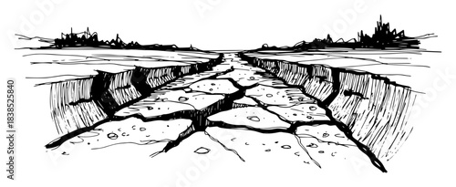 earthquake disaster cracked road destruction sketch vector