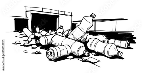 pile of plastic bottle waste environmental pollution sketch