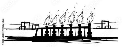 gas flaring at oil refinery or chemical plant sketch vector
