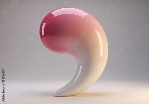 Abstract smooth pink and white droplet shape flowing fluid motion