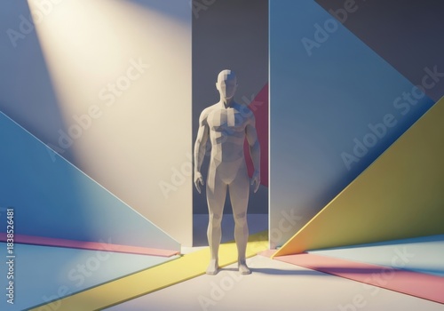 Mannequin in abstract geometric light spectrum environment