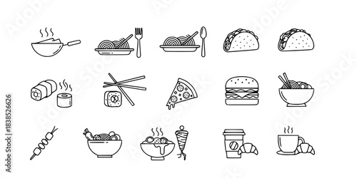 Cuisine Type Food Icon Vector Silhouette Set